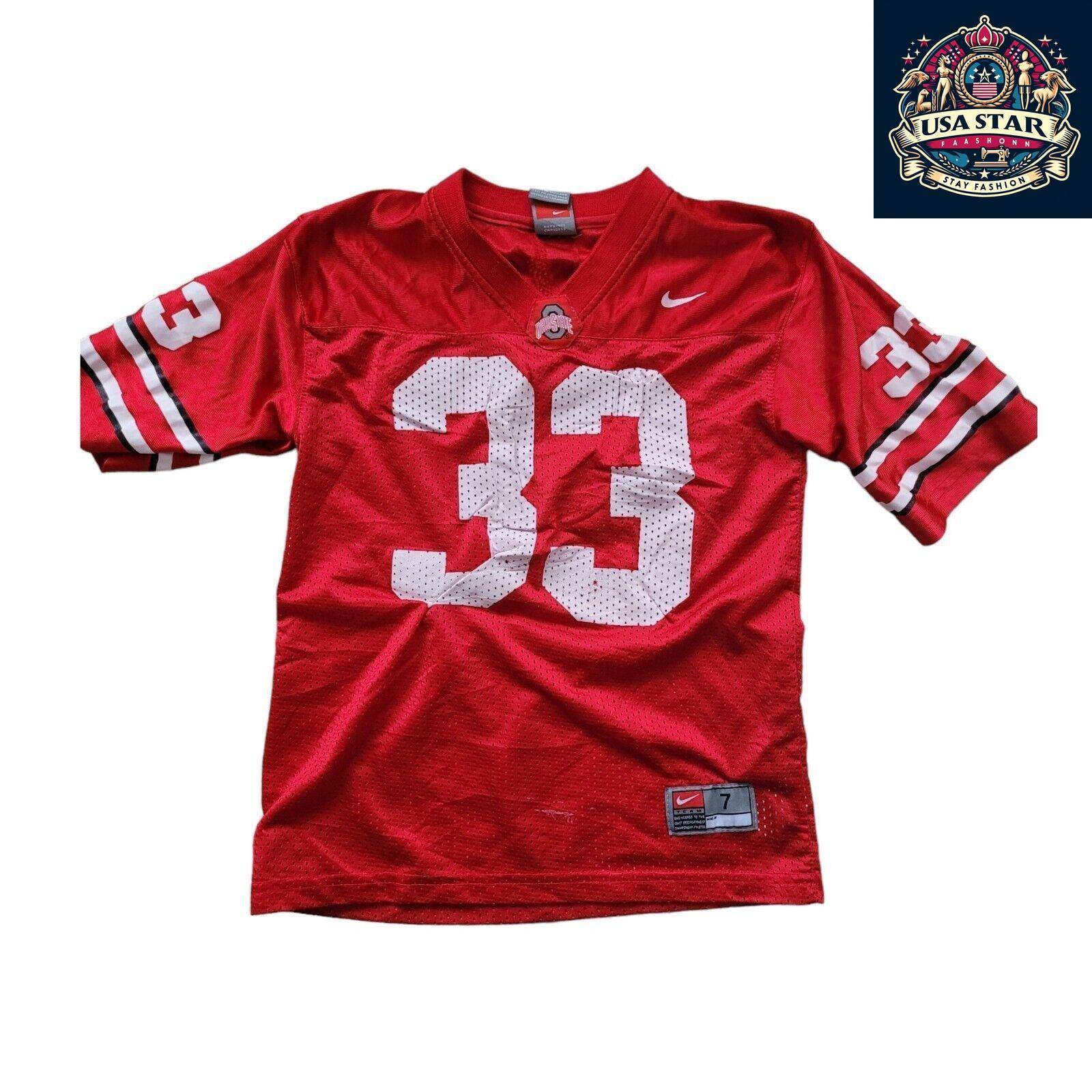 Nike Ohio State Buckeyes Jersey Youth Size 7 33 Red Distressed Style for Kids Football Fans - USASTARFASHION