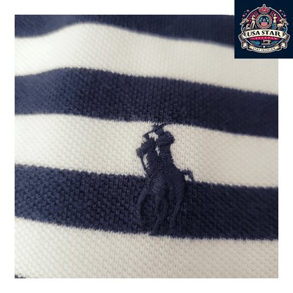 Polo Ralph Lauren Men's Polo Shirt - Large Navy/White Striped, 100% Cotton, Classic Fit - USASTARFASHION