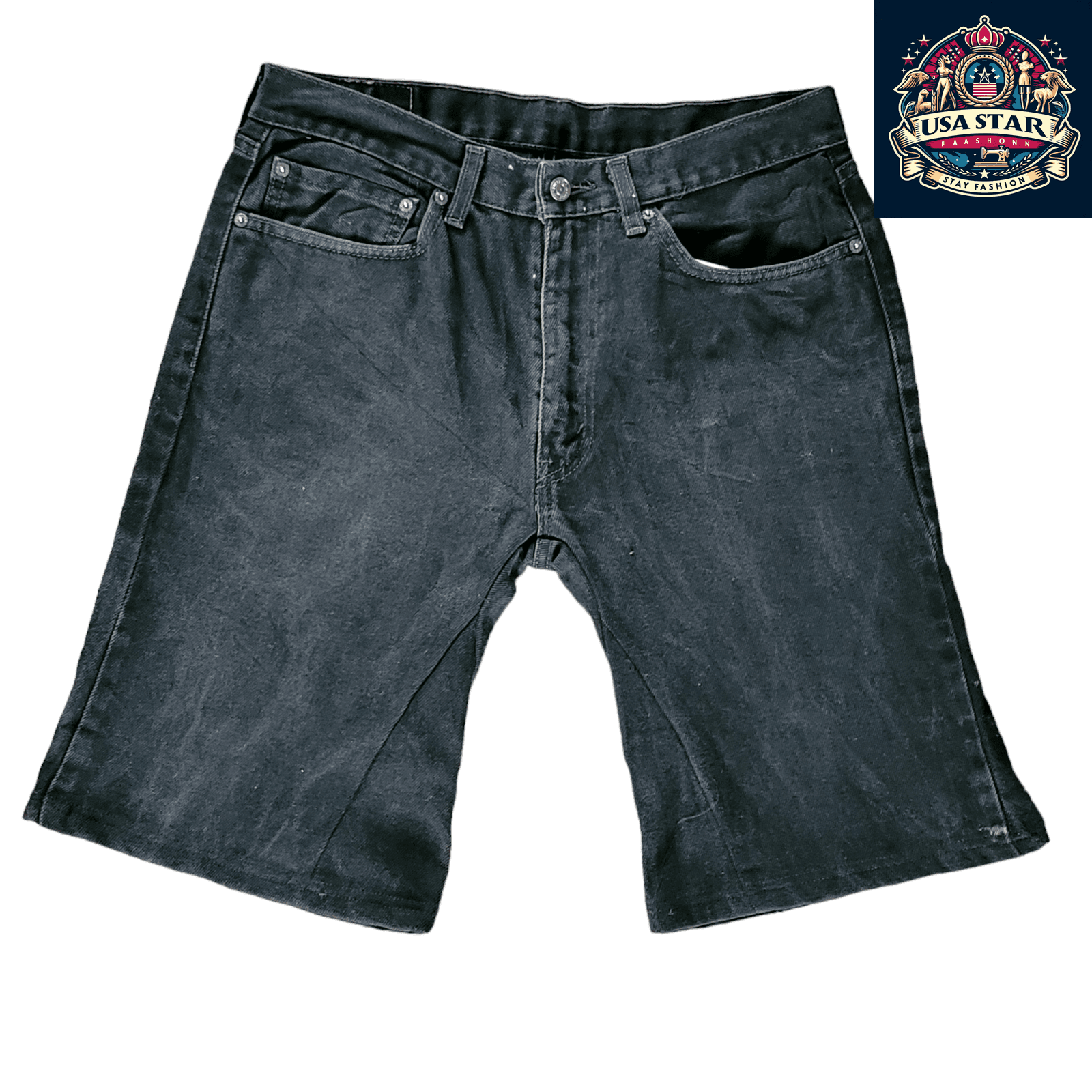 Levi 505 Denim Shorts W34 L32, Grade B, Durable Black Denim Workwear for Comfort and Style - USASTARFASHION