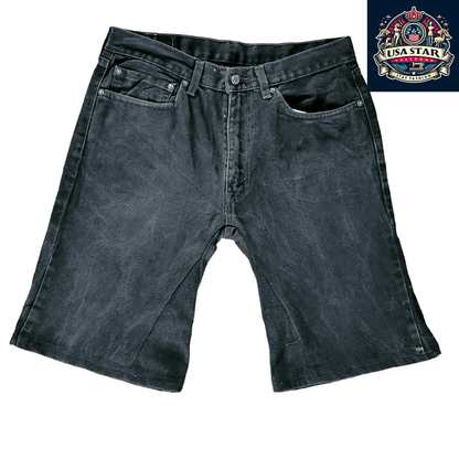 Levi 505 Denim Shorts W34 L32, Grade B, Durable Black Denim Workwear for Comfort and Style - USASTARFASHION