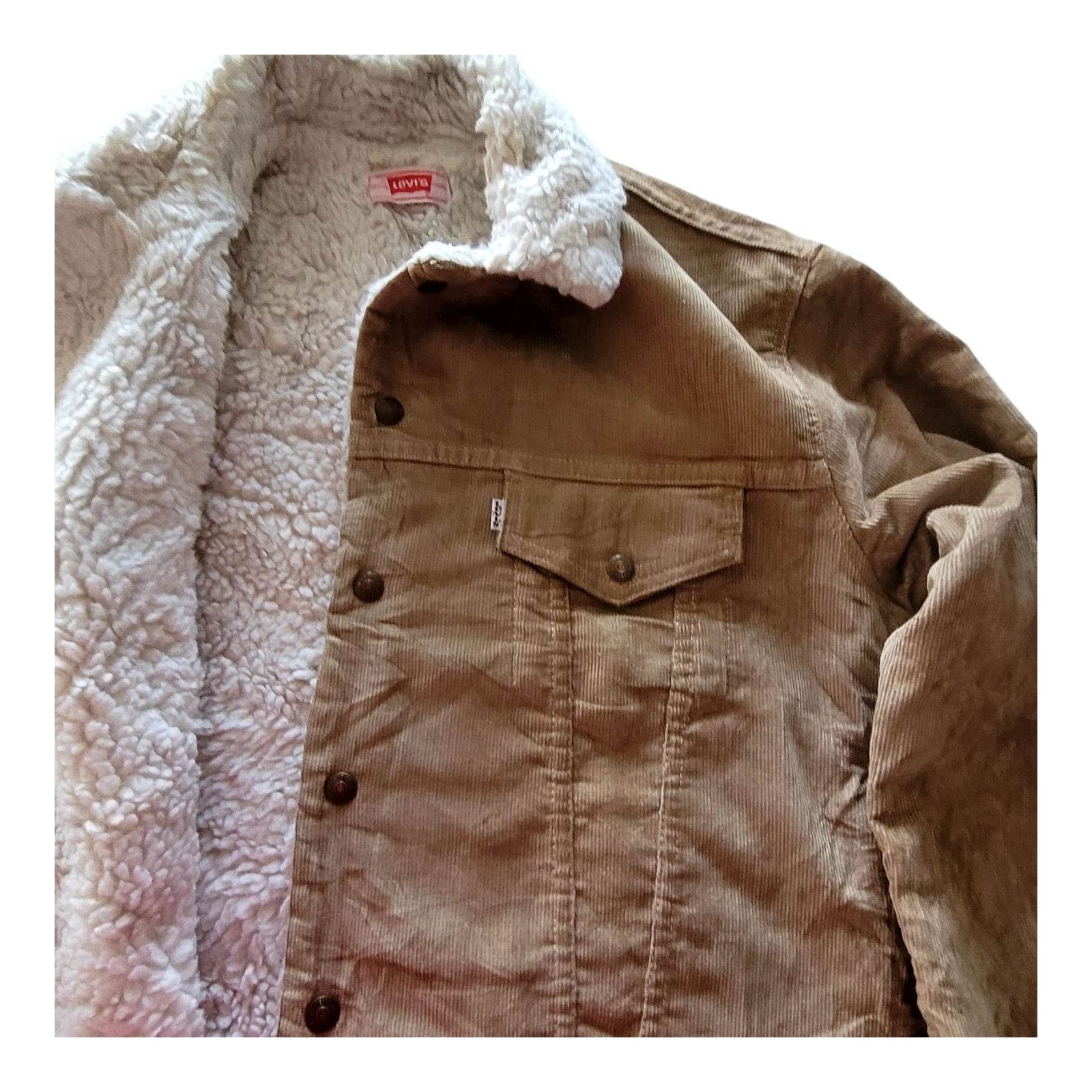 90s Levi’s 70605 - 15 Tan Corduroy Sherpa Jacket – Size M - USASTARFASHION