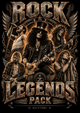 Rock Legends DTF halftone design pack cover with 180 PNG designs