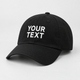 Black organic cotton baseball cap front view for personalised DTF printing or embroidery