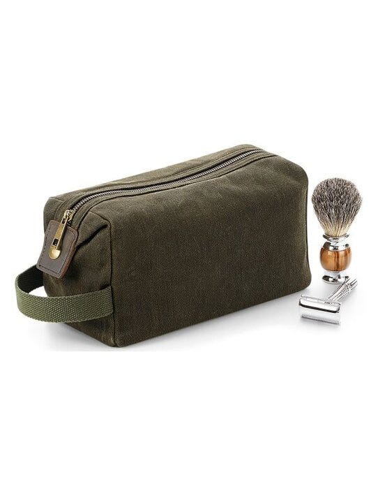 Quadra QD651 Heritage Waxed Canvas Wash Bag - Olive Green