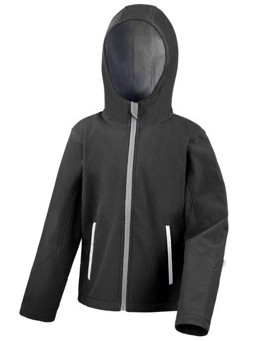 Result Core R224JY Junior Hooded Softshell Jkt - Black/ Grey