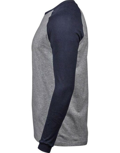 Tee Jays TJ5072 Mens Baseball Tee - Heather Grey/Navy