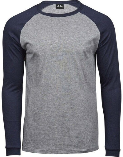 Tee Jays TJ5072 Mens Baseball Tee - Heather Grey/Navy