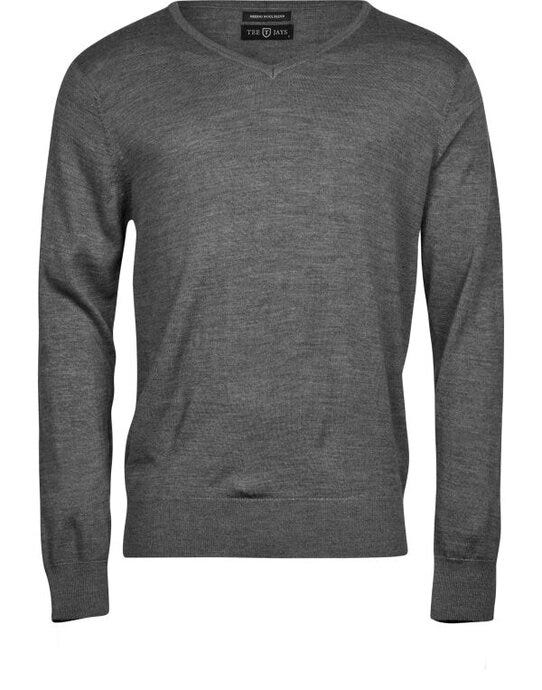 Tee Jays TJ6001 Mens V Neck Knitted Sweater - Grey Melange
