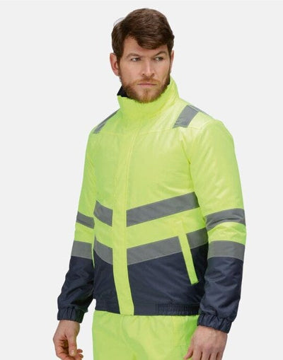 Regatta High Visibility TRA218 Regatta Hi Vis Pro Classic Bomber Jacket - Hi-Vis Yellow/Navy
