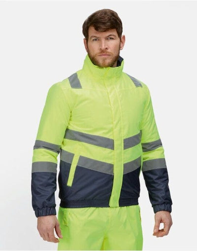 Regatta High Visibility TRA218 Regatta Hi Vis Pro Classic Bomber Jacket - Hi-Vis Yellow/Navy