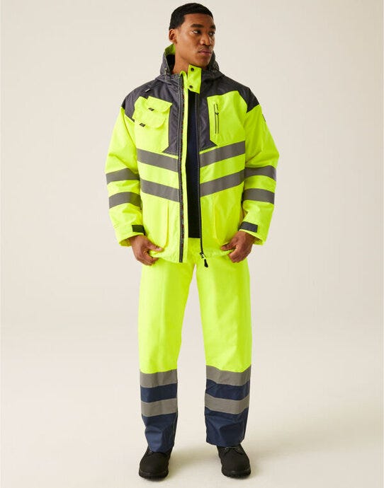 Regatta High Visibility TRA340 Regatta Hi Vis Parka Jacket - Yellow/Grey
