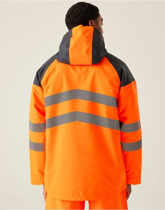 Regatta High Visibility TRA340 Regatta Hi Vis Parka Jacket - Orange/Grey