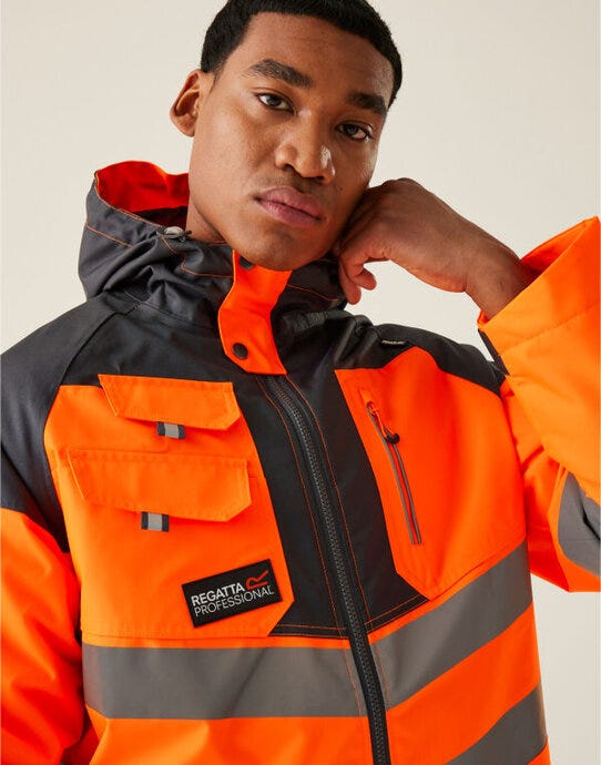 Regatta High Visibility TRA340 Regatta Hi Vis Parka Jacket - Orange/Grey