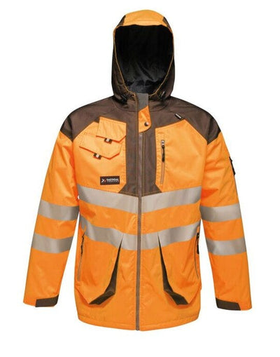 Regatta High Visibility TRA340 Regatta Hi Vis Parka Jacket - Orange/Grey