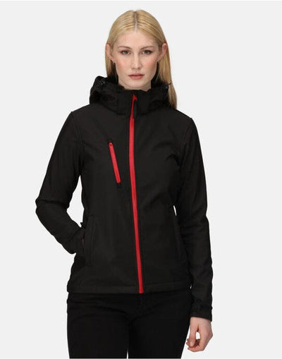 Regatta Professional TRA702 Regatta Womens Venturer Hooded Softshell - Black/Red