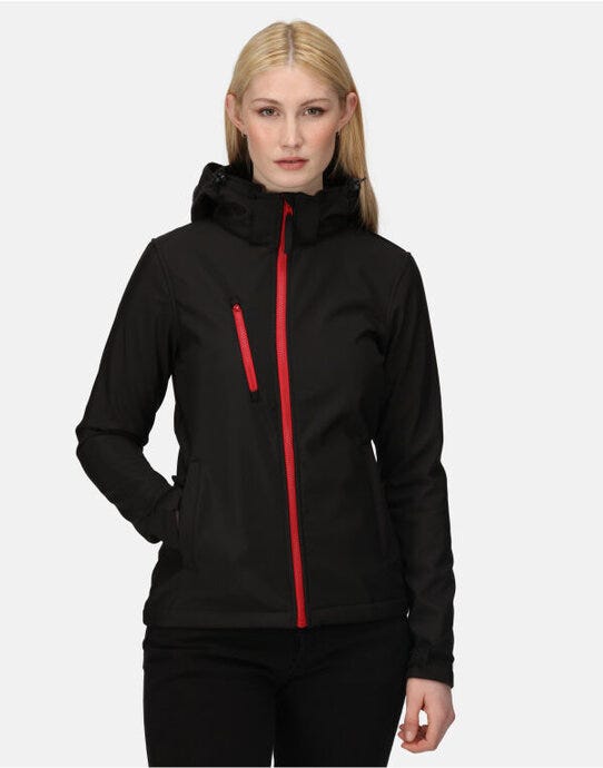 Regatta Professional TRA702 Regatta Womens Venturer Hooded Softshell - Black/Red
