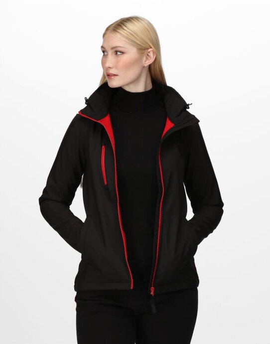 Regatta Professional TRA702 Regatta Womens Venturer Hooded Softshell - Black/Red