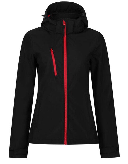 Regatta Professional TRA702 Regatta Womens Venturer Hooded Softshell - Black/Red