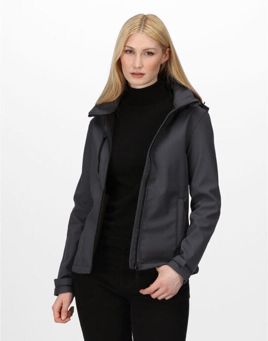Regatta Professional TRA702 Regatta Womens Venturer Hooded Softshell - Seal Grey/Black