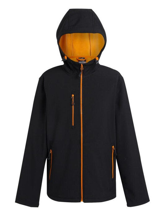 Regatta Professional TRA705 Regatta Navigate 2-Layer Hood Softshell - Black Orange Pop
