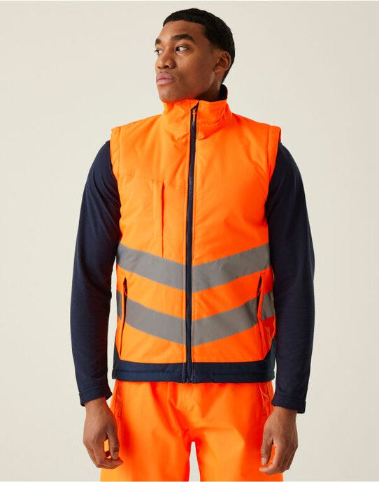 Regatta High Visibility TRA840 Regatta Hi-Vis Pro Insulated Bodywarmer - Orange/Navy