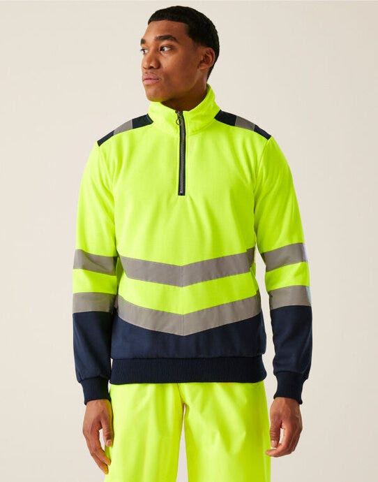 Regatta High Visibility TRF670 Regatta Hi Vis Pro 1/4 Zip Sweat Top - Hi-Vis Yellow/Navy