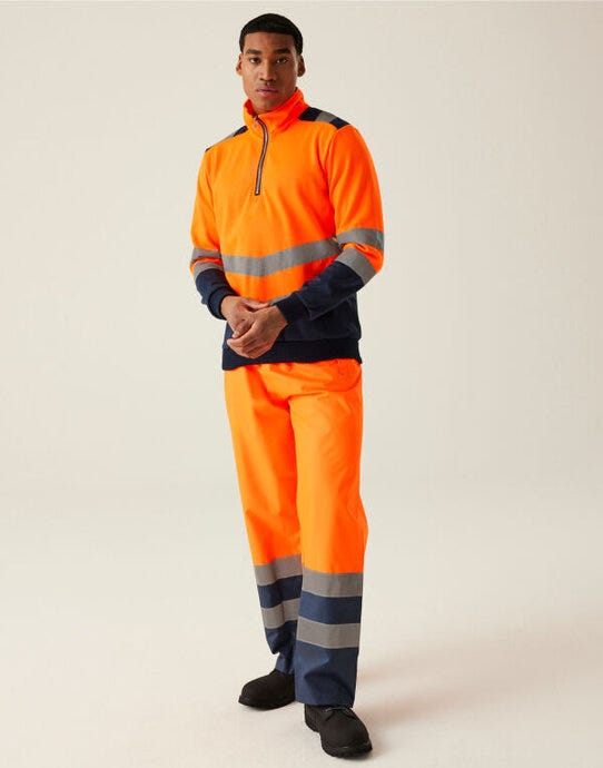 Regatta High Visibility TRF670 Regatta Hi Vis Pro 1/4 Zip Sweat Top - Hi Vis Orange/Navy