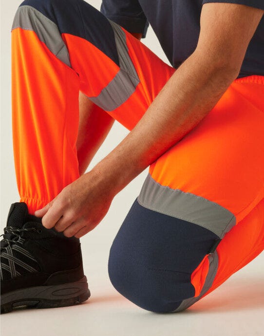 Regatta High Visibility TRJ503 Regatta Hi Vis Pro Two Tone Joggers - Hi Vis Orange/Navy