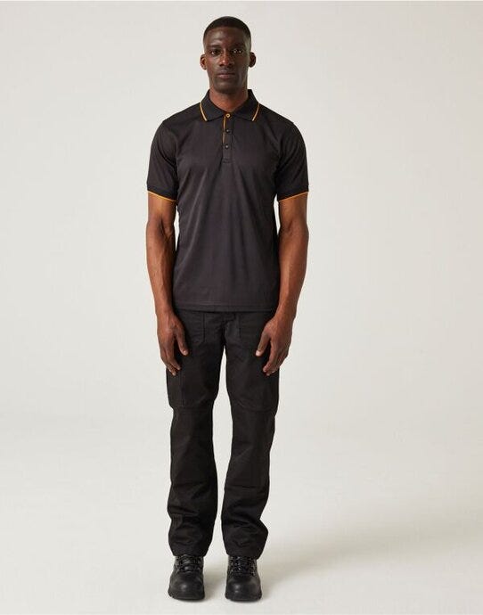 Regatta Professional TRS264 Regatta Navigate Short Sleeve Polo - Black Orange Pop