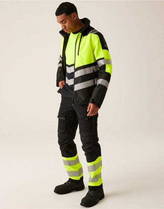 Regatta High Visibility TRW550 Regatta Hi-Vis X-Pro Wproof Shell Jacket - Black/Hi-Vis Yellow
