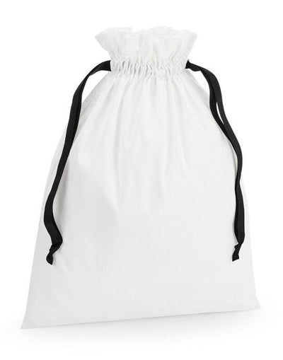 Westford Mill W121 Cotton Bag W Ribbon Cord - Soft White/ Black