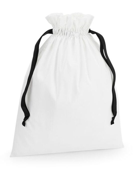 Westford Mill W121 Cotton Bag W Ribbon Cord - Soft White/ Black