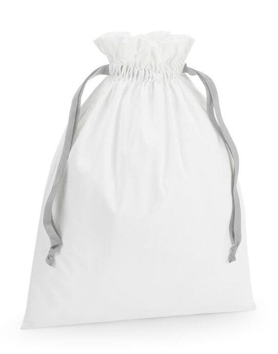 Westford Mill W121 Cotton Bag W Ribbon Cord - Soft White/ Light Grey