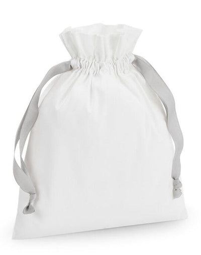 Westford Mill W121 Cotton Bag W Ribbon Cord - Soft White/ Light Grey
