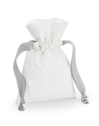 Westford Mill W121 Cotton Bag W Ribbon Cord - Soft White/ Light Grey