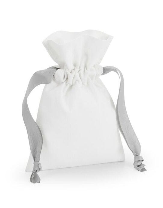 Westford Mill W121 Cotton Bag W Ribbon Cord - Soft White/ Light Grey