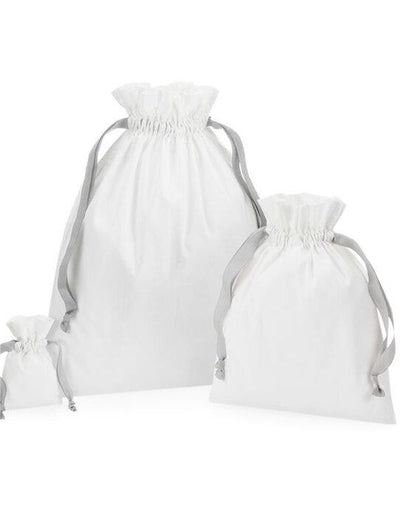 Westford Mill W121 Cotton Bag W Ribbon Cord - Soft White/ Light Grey