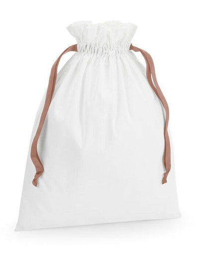 Westford Mill W121 Cotton Bag W Ribbon Cord - Soft White/ Rose Gold
