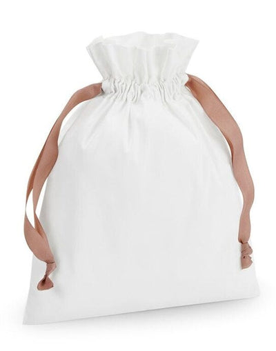 Westford Mill W121 Cotton Bag W Ribbon Cord - Soft White/ Rose Gold