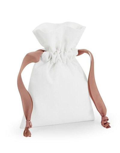 Westford Mill W121 Cotton Bag W Ribbon Cord - Soft White/ Rose Gold