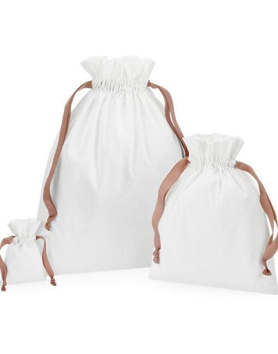 Westford Mill W121 Cotton Bag W Ribbon Cord - Soft White/ Rose Gold