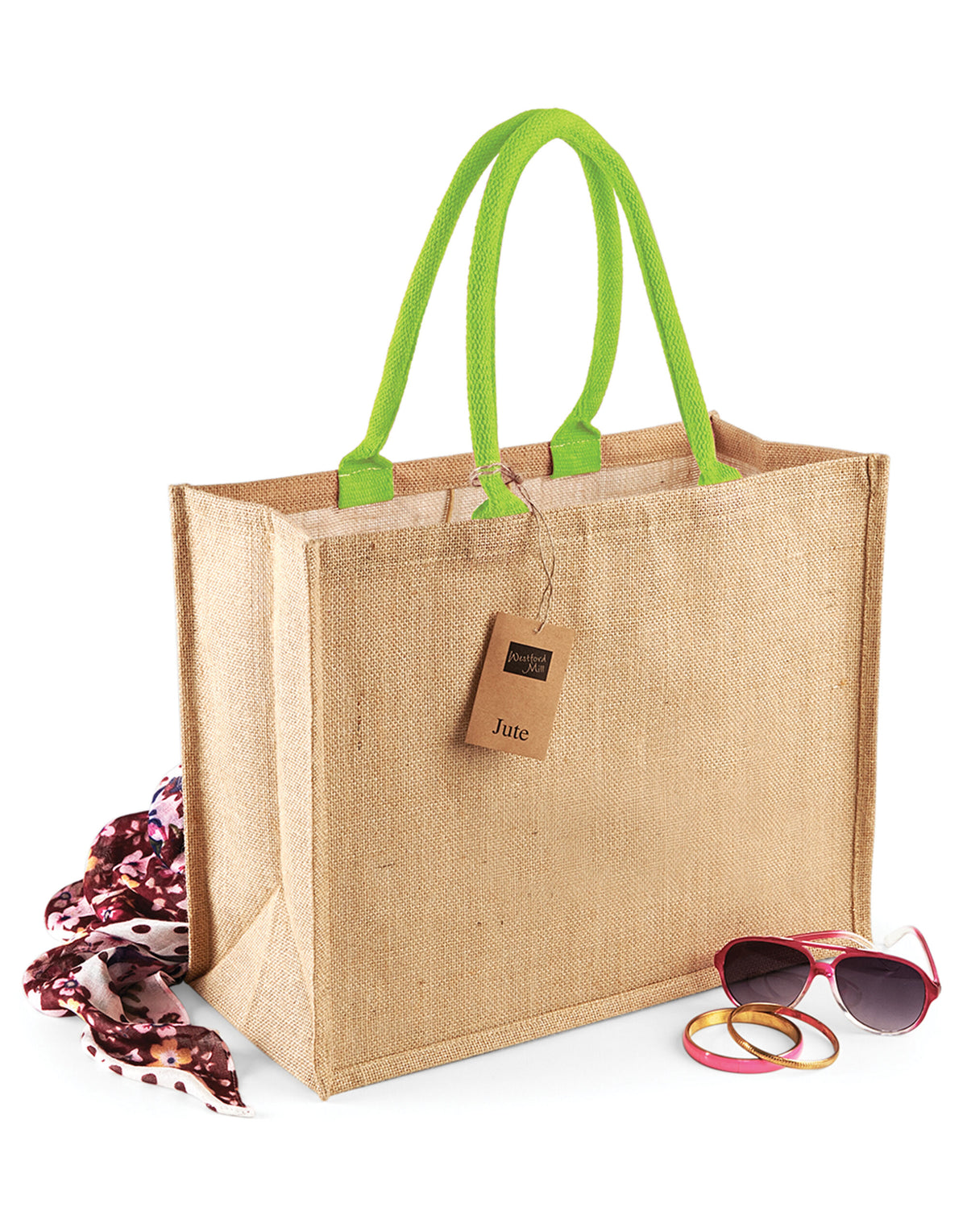 Westford Mill W407 Jute Classic Shopper - Natural/Lime