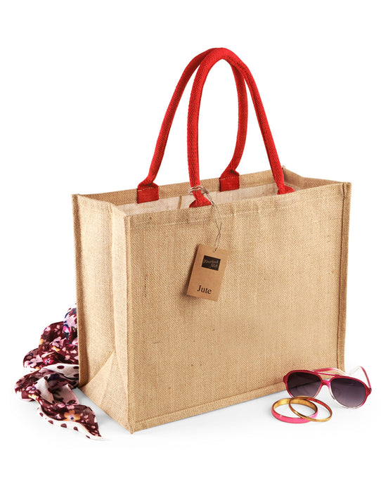 Westford Mill W407 Jute Classic Shopper - Natural/Bright Red