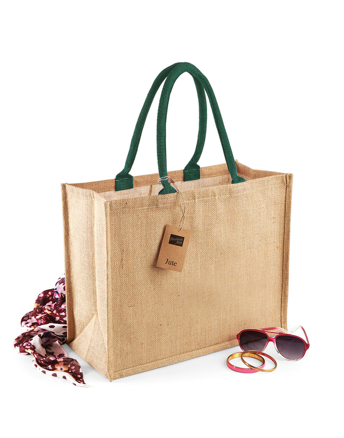 Westford Mill W407 Jute Classic Shopper - Natural/Forest Green