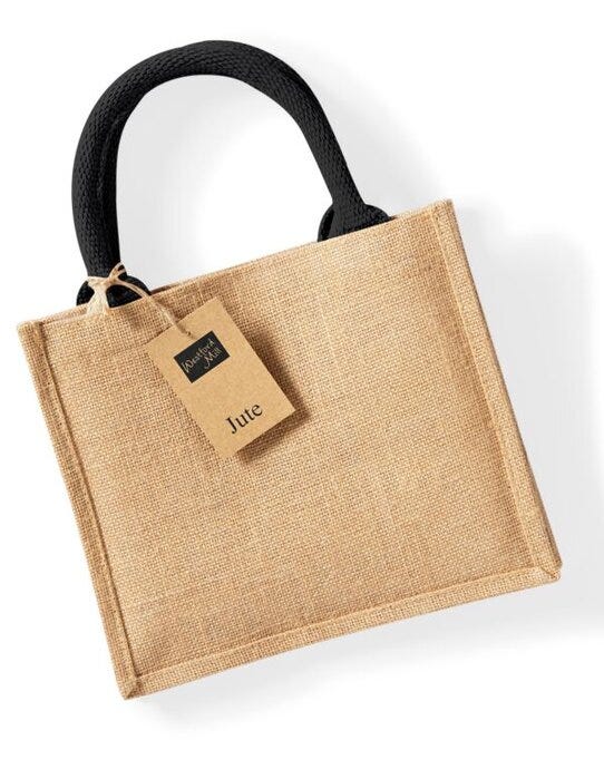 Westford Mill W412 Jute Mini Gift Bag - Natural/Black