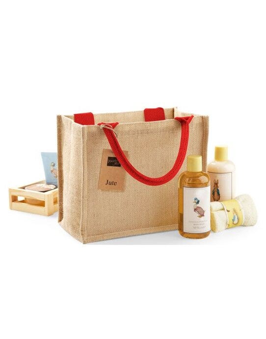 Westford Mill W412 Jute Mini Gift Bag - Natural/Bright Red