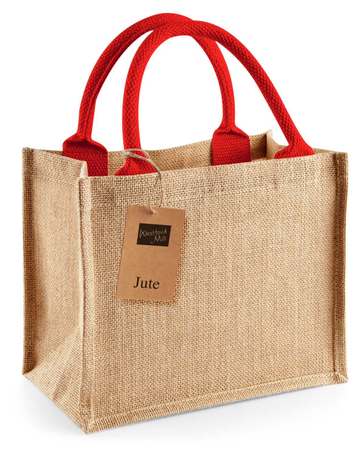 Westford Mill W412 Jute Mini Gift Bag - Natural/Bright Red