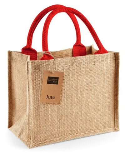 Westford Mill W412 Jute Mini Gift Bag - Natural/Bright Red