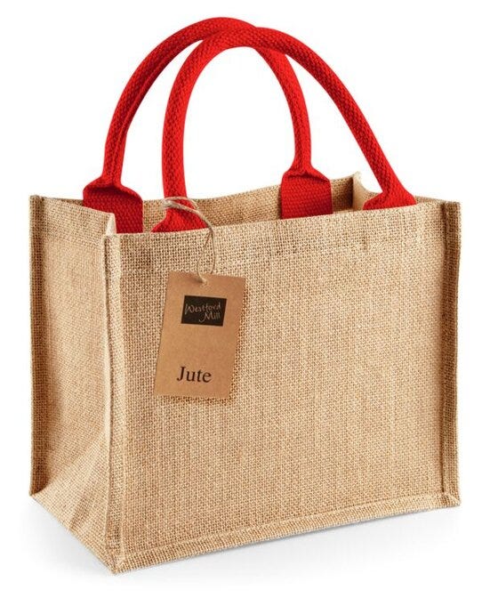 Westford Mill W412 Jute Mini Gift Bag - Natural/Bright Red