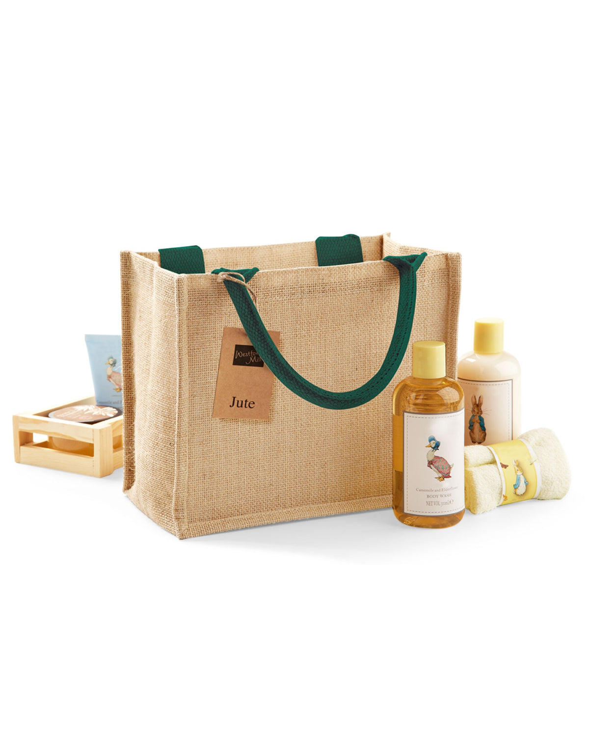 Westford Mill W412 Jute Mini Gift Bag - Natural/Forest Green